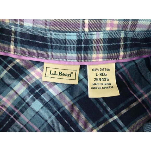 L.L.Bean Mens Plaid Long-Sleeve Button-Up Shirt L Regular Blue/Purple 100% Cotto - Picture 3 of 9